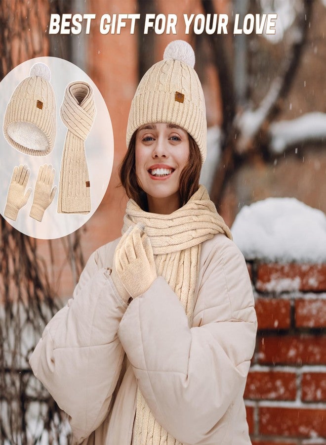 Horolam Winter Hat Scarf Gloves Set, Warm Knit Beanie Hat with Pom Pom Touch Screen Gloves for Women for Christmas Cold Weather Gifts - Image 5